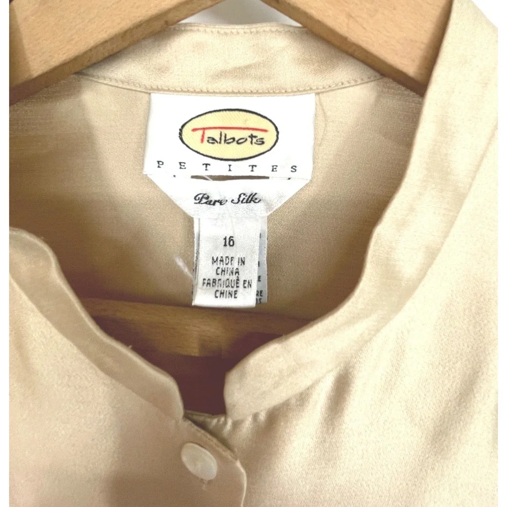 Good Talbots Women Suit 14/16 Pant Set Gold Pure Silk Eyelet Embroidered Petite